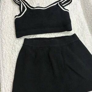 ALO Yoga Black Skirt Set with White Accents